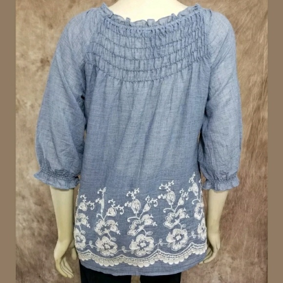 Ali Miles Floral Embroidered Peasant Tunic Blouse - Picture 5 of 6